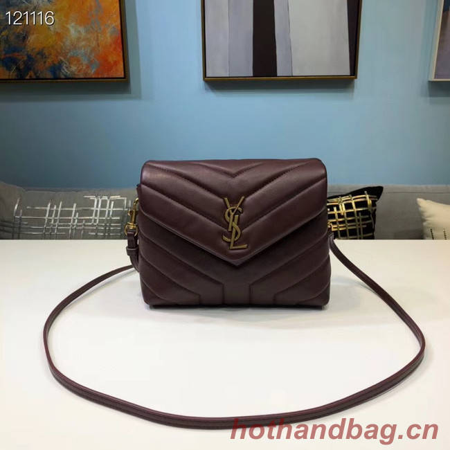 Yves Saint Laurent Calfskin Leather Tote Bag 467072 Wine