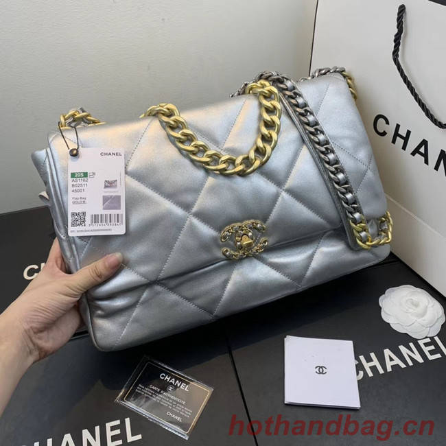 Chanel 19 flap bag AS1161 silver
