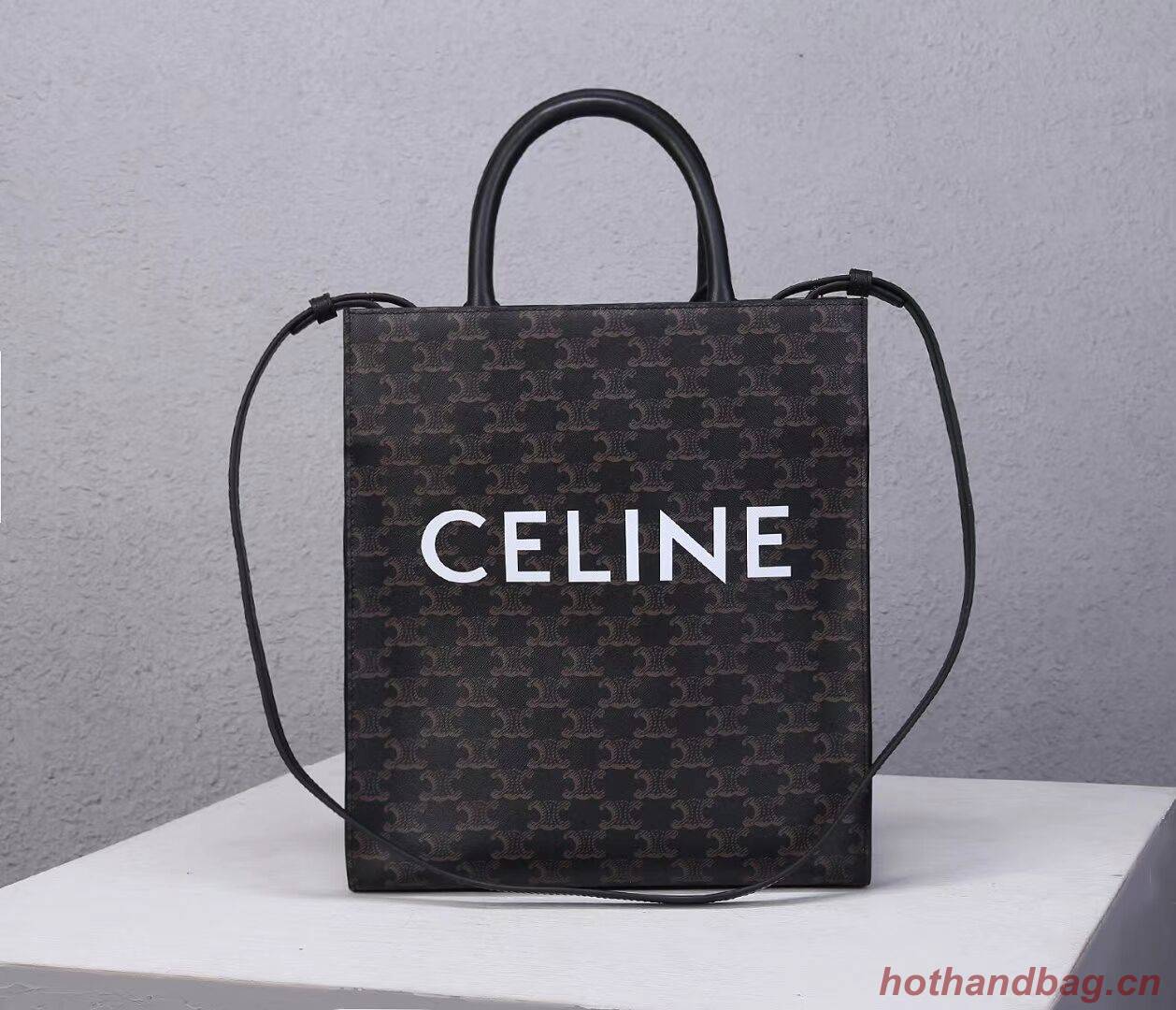 Celine TEEN TRIOMPHE BAG IN TRIOMPHE CANVAS AND CALFSKIN CL91542 BLACK