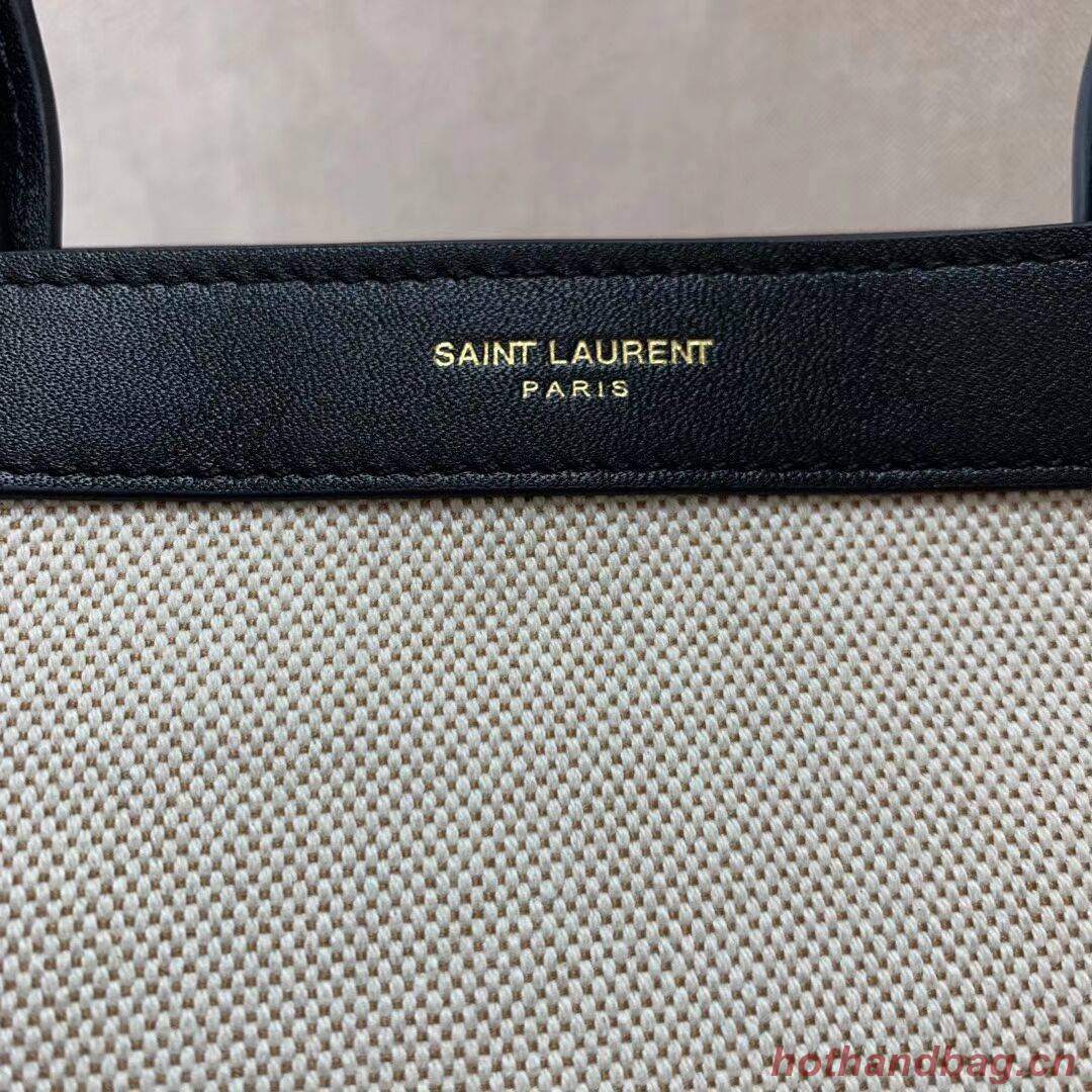 Yves Saint Laurent SHOPPING TAG IN CANVAS AND LEATHER Y615719 black&white