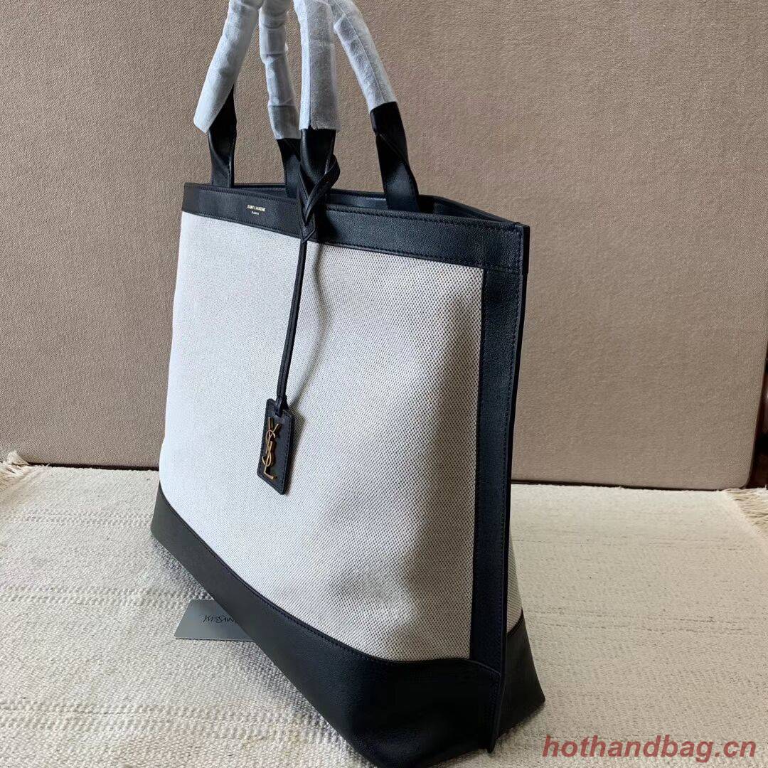 Yves Saint Laurent SHOPPING TAG IN CANVAS AND LEATHER Y615719 black&white