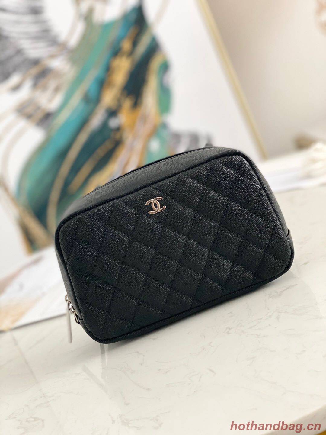 Chanel Caviar Quilted Curvy Pouch Cosmetic Case 220597 Black