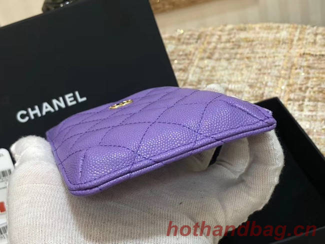 Chanel Calfskin Leather Card packet & Gold-Tone Metal A81598 Lavender