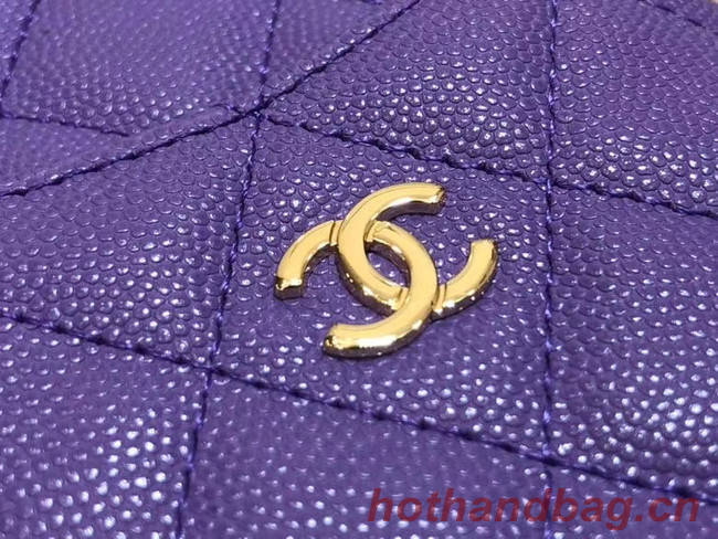 Chanel Calfskin Leather Card packet & Gold-Tone Metal A81598 Lavender