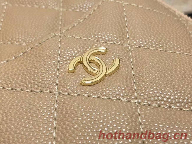 Chanel Calfskin Leather Card packet & Gold-Tone Metal A81598 beige