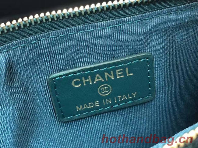 Chanel Calfskin Leather Card packet & Gold-Tone Metal A81598 blue