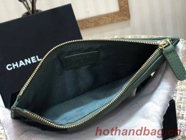 Chanel Calfskin Leather Card packet & Gold-Tone Metal A81598 green