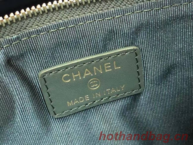 Chanel Calfskin Leather Card packet & Gold-Tone Metal A81598 green