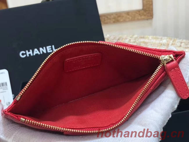 Chanel Calfskin Leather Card packet & Gold-Tone Metal A81598 red