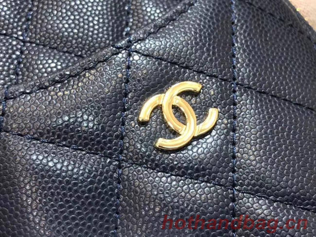 Chanel Calfskin Leather Card packet & Gold-Tone Metal A81598 royal blue