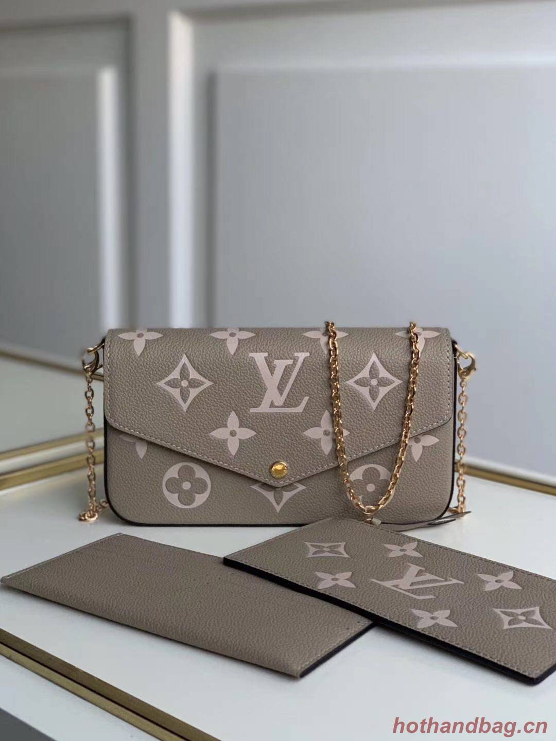 Louis Vuitton Original POCHETTE FELICIE Chain Bag M69977 grey