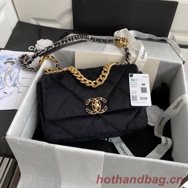 Chanel 19 flap bag velvet AS1160 black