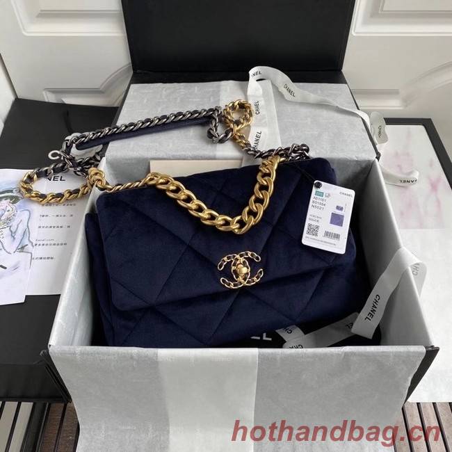 Chanel 19 flap bag velvet AS1161 Royal Blue