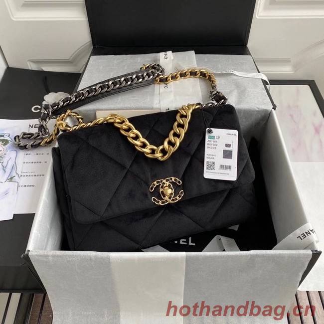 Chanel 19 flap bag velvet AS1161 black