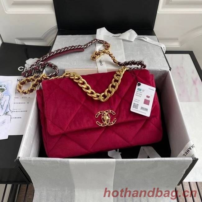 Chanel 19 flap bag velvet AS1161 red