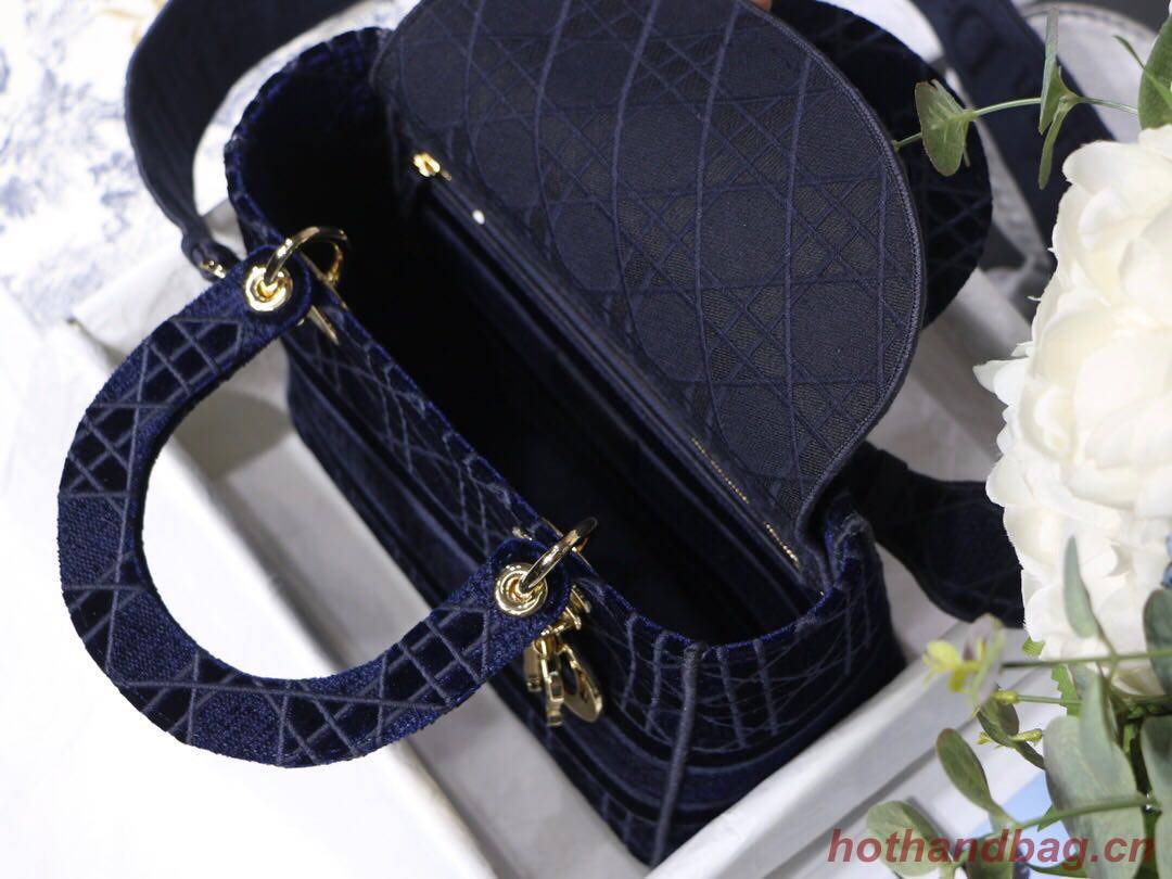 DIOR MEDIUM LADY D-LITE BAG Blue Cannage Embroidered Velvet M0565