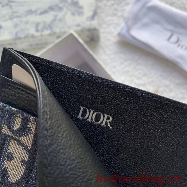 Dior 30 MONTAIGNE FLAT CARD HOLDER Blue Dior Oblique Jacquard S2098