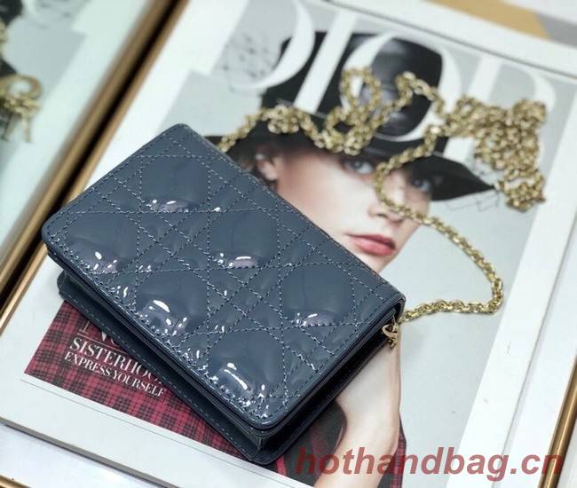 LADY DIOR 5-GUSSET CARD HOLDER WITH CHAIN Patent Cannage Calfskin S0859 blue