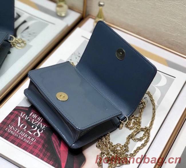 LADY DIOR 5-GUSSET CARD HOLDER WITH CHAIN Patent Cannage Calfskin S0859 blue