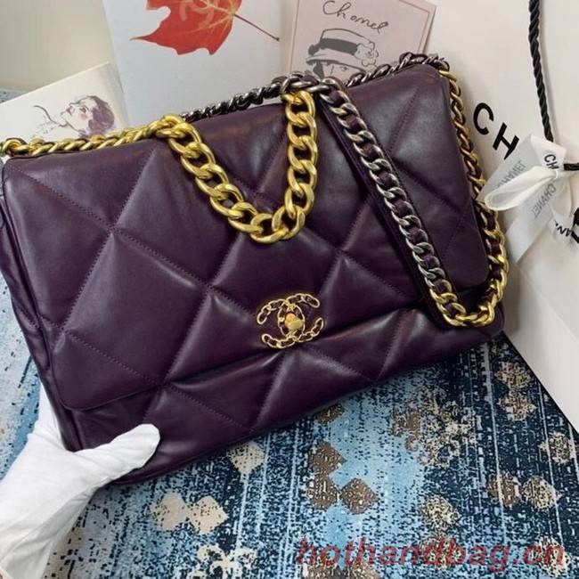 Chanel 19 flap bag AS1162 deep purple