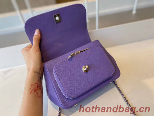 Chanel small flap bag Calfskin & Gold-Tone Metal A93749 purple