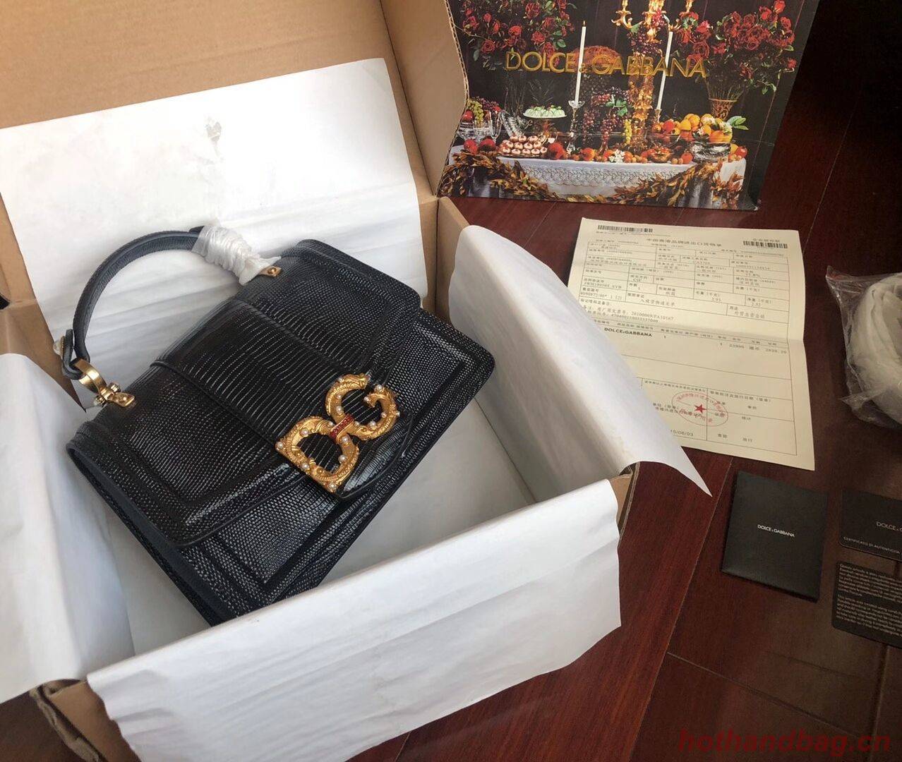 Dolce & Gabbana Origianl Lizard skin Leather Bag 4916F Black