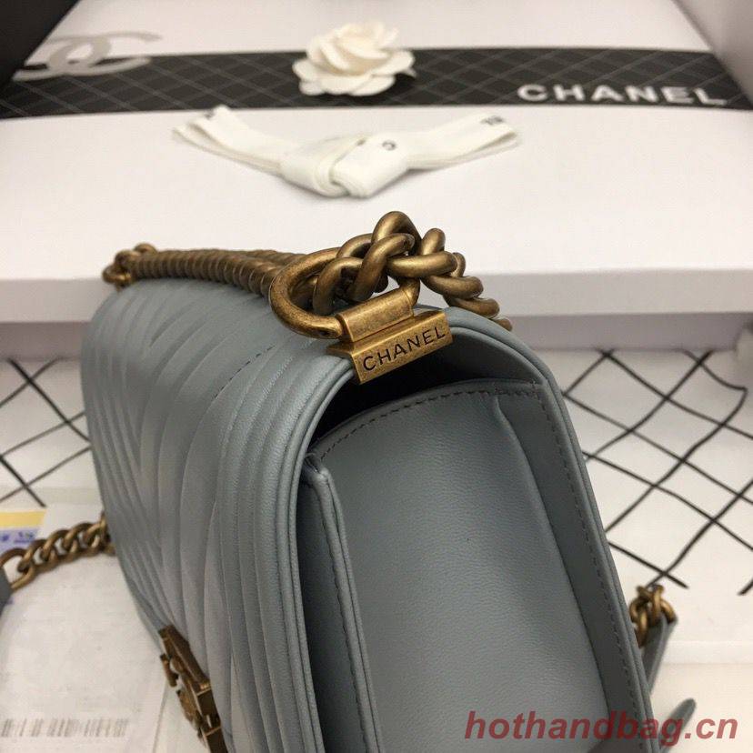 Boy Chanel Flap Bag Original Chevron Leather Gray A67086V Bronze Buckle