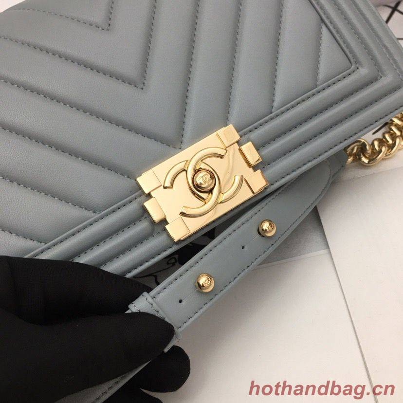 Boy Chanel Flap Bag Original Chevron Leather Gray A67086V Gold Buckle