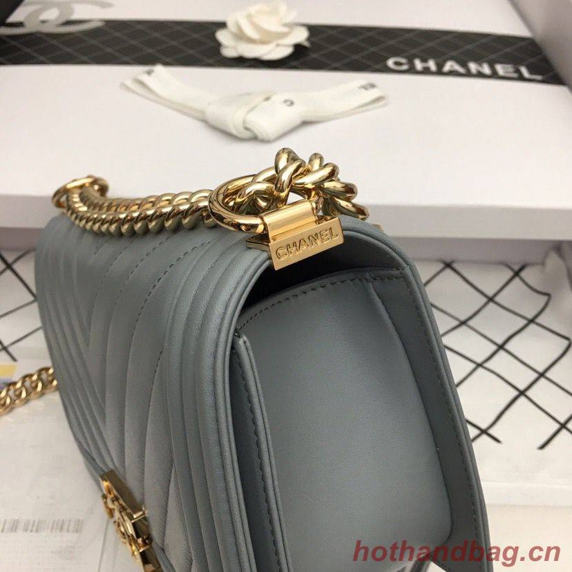 Boy Chanel Flap Bag Original Chevron Leather Gray A67086V Gold Buckle