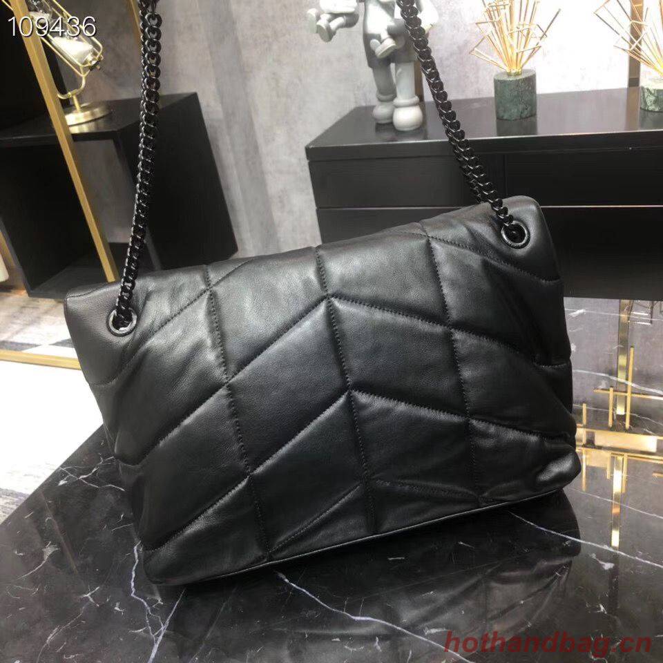 Yves Saint Laurent LOULOU PUFFER IN QUILTED CRINKLED MATTE LEATHER MEDIUM BAG Y577475 Black