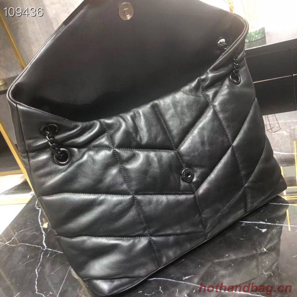 Yves Saint Laurent LOULOU PUFFER IN QUILTED CRINKLED MATTE LEATHER MEDIUM BAG Y577475 Black
