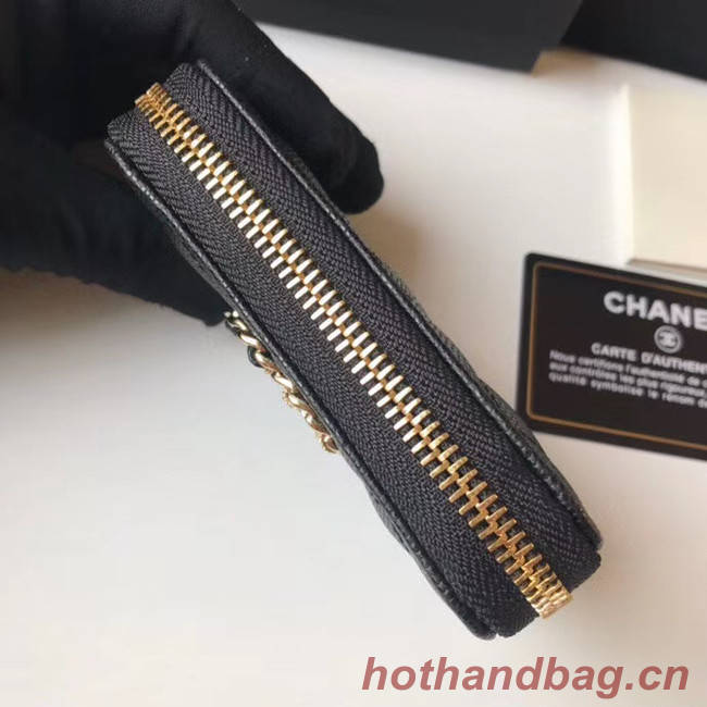 CHANEL 19 Grained Calfskin & Gold-Tone Metal Wallet AP1842 black