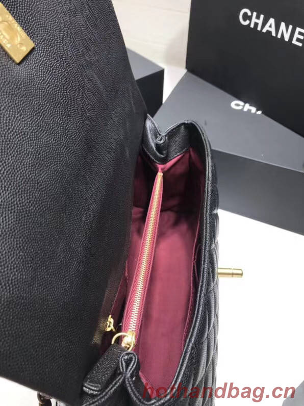 Chanel flap bag with red top handle A92991 black