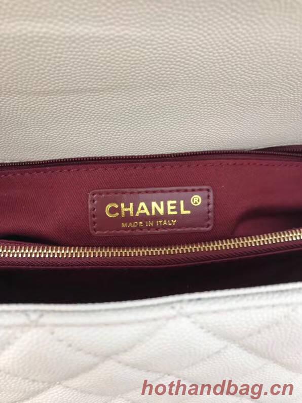 Chanel flap bag with red top handle A92991 white