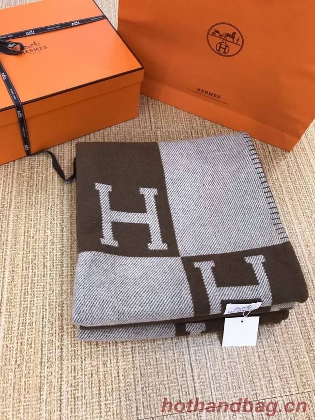 Hermes Lambswool & Cashmere Shawl & Blanket 71155 Coffee