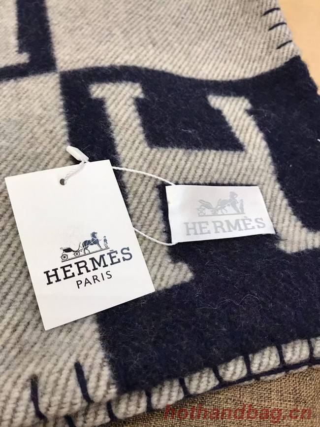Hermes Lambswool & Cashmere Shawl & Blanket 71155 Navy