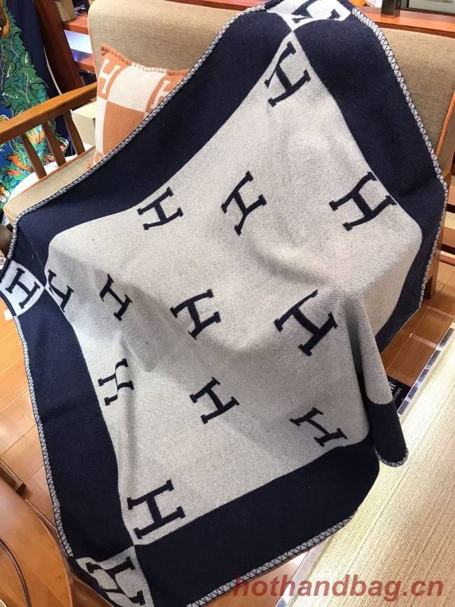 Hermes Lambswool & Cashmere Shawl & Blanket 71155 Navy