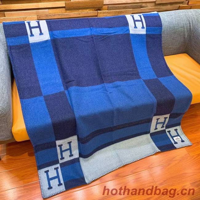 Hermes Lambswool & Cashmere Shawl & Blanket 71155 blue