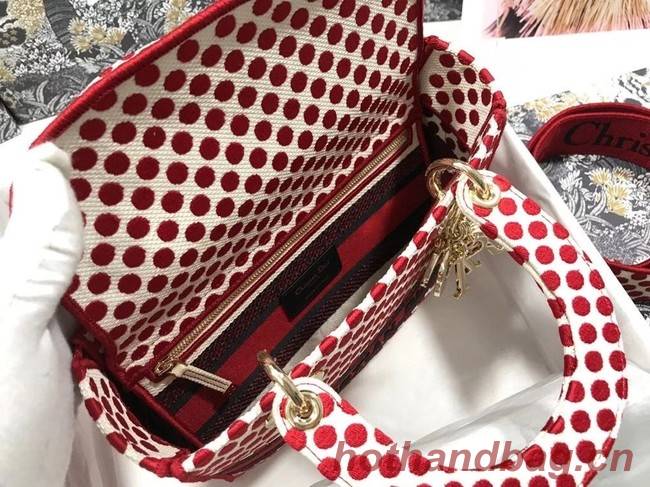 MEDIUM LADY D-LITE DIORAMOUR BAG Red Dior Dots Embroidery M0565OBB
