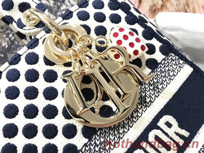 MEDIUM LADY D-LITE DIORAMOUR BAG Navy Dior Dots Embroidery M0565OBB Navy