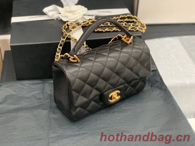 Chanel small tote bag Sheepskin & Gold-Tone Metal AS2431 black