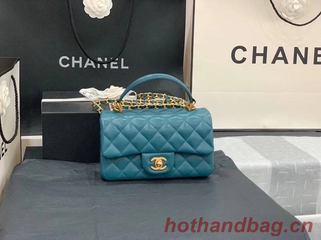 Chanel small tote bag Sheepskin & Gold-Tone Metal AS2431 blue