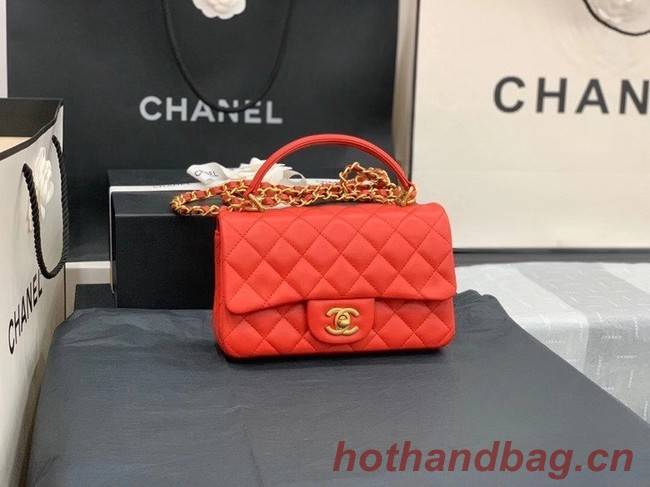 Chanel small tote bag Sheepskin & Gold-Tone Metal AS2431 red