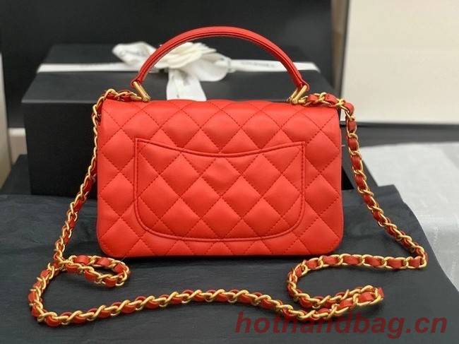 Chanel small tote bag Sheepskin & Gold-Tone Metal AS2431 red
