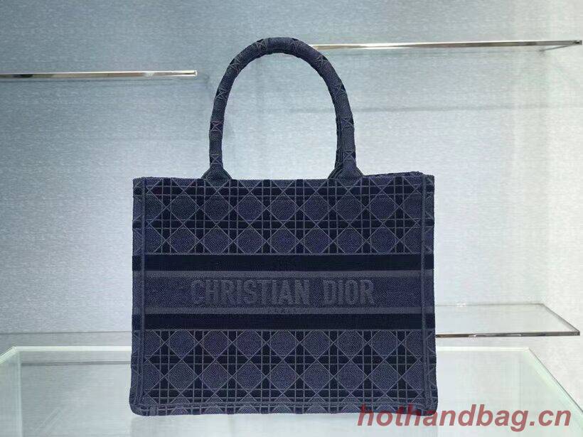 SMALL DIOR BOOK TOTE blue Cannage Embroidered Velvet M1287Z
