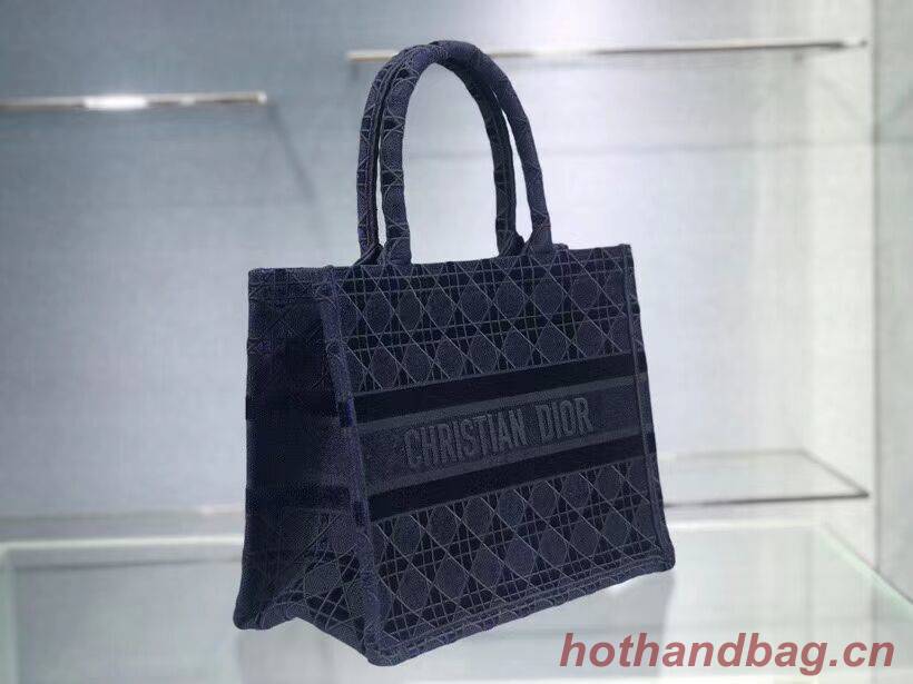 SMALL DIOR BOOK TOTE blue Cannage Embroidered Velvet M1287Z SMALL DIOR BOOK TOTE blue Cannage Embroidered Velvet M1287Z