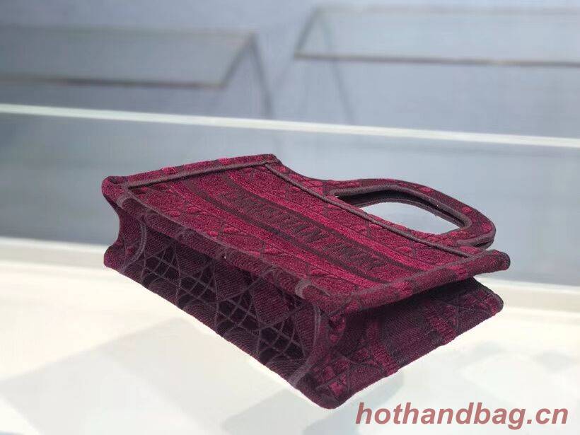 MINI DIOR BOOK TOTE Burgundy Cannage Embroidered Velvet S5475Z MINI DIOR BOOK TOTE Burgundy Cannage Embroidered Velvet S5475Z