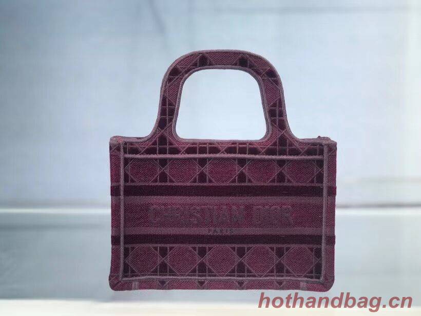 MINI DIOR BOOK TOTE Burgundy Cannage Embroidered Velvet S5475Z MINI DIOR BOOK TOTE Burgundy Cannage Embroidered Velvet S5475Z