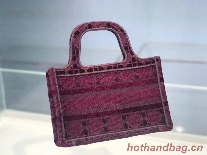 MINI DIOR BOOK TOTE Burgundy Cannage Embroidered Velvet S5475Z MINI DIOR BOOK TOTE Burgundy Cannage Embroidered Velvet S5475Z