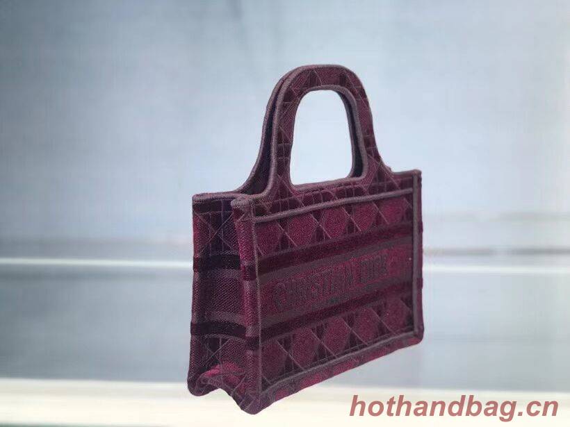 MINI DIOR BOOK TOTE Burgundy Cannage Embroidered Velvet S5475Z MINI DIOR BOOK TOTE Burgundy Cannage Embroidered Velvet S5475Z